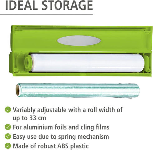 WENKO Plastic Wrap Dispenser with Cutter, Refillable Aluminum Foil Wrap Holder for Kitchen Organization