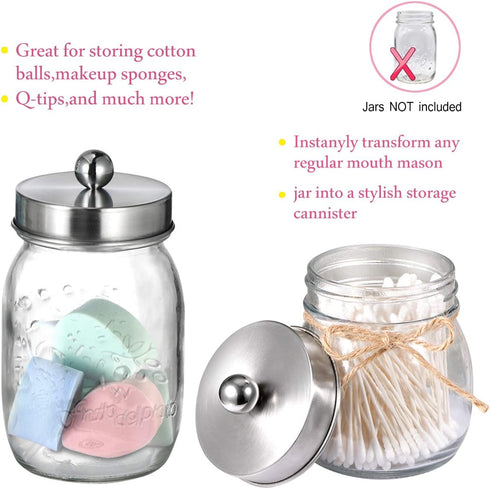 Mason Jar Bathroom Accessories Lids Set (4pcs) - Jars Not Included - Soap Dispenser, Toothbrush Holder, Apothecary Lids