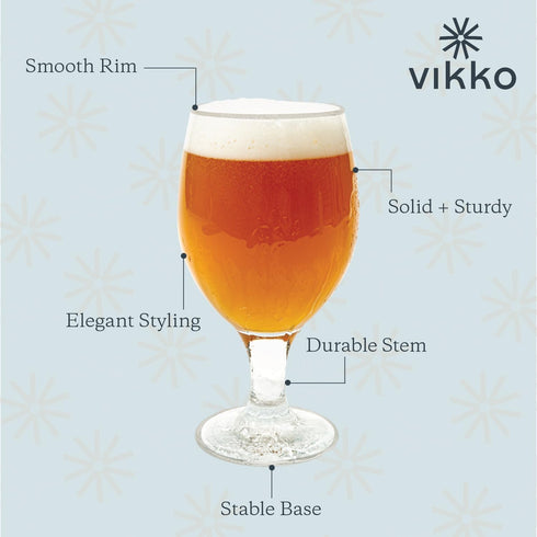 Vikko Beer Glass Set of 6, Belgian Style, Large 13.5 Ounce, Dishwasher Safe Durable Drinking Glass for Craft Brews