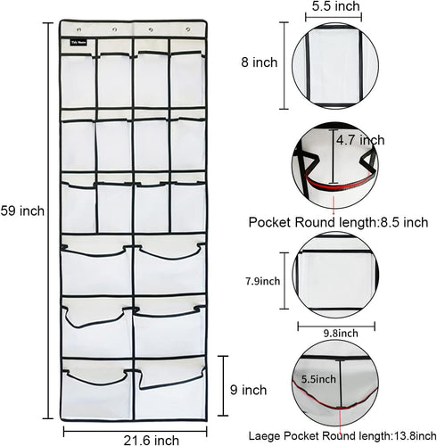 2 Pack Extra Large Hanging Over Door Shoe Organizers, 12 Mesh Pockets + 6 Large Compartments for Closet Bedroom
