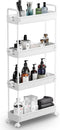 SOLEJAZZ Slim Storage Cart, 4 Tier Bathroom Organizer, Rolling Utility Cart for Kitchen, Laundry, White