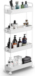 SOLEJAZZ Slim Storage Cart, 4 Tier Bathroom Organizer, Rolling Utility Cart for Kitchen, Laundry, White