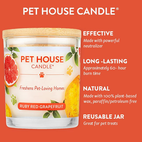 One Fur All Citrus Candle 9 OZ - Plant-Based Soy Candle, Clean Burning Air Freshener with 60 Hour Burn Time - Ruby Red