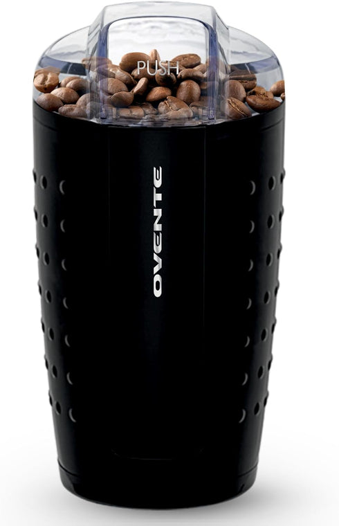 OVENTE Black Electric Coffee Grinder - Compact Grinding Mill with Stainless Blade for Beans, Spices, Herb, Tea