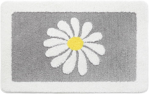 Hi Space Grey Bathroom Rugs Mat, 31.5x19.7IN, Non-Slip, Machine Washable, Cute Flower Bath Rug