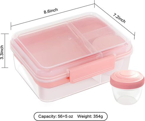43-oz 5-oz Finorder Light Pink Portable Bento Lunch Box with Handle, BPA Free Snack Food Container for Picnic Work