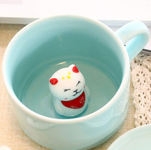 Lucky Cat 3D Cute Cartoon Animal Ceramics Coffee Cup, 8 OZ Mug for World's Greatest Father