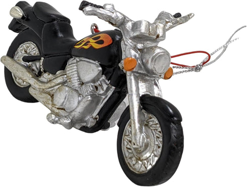 Black Motorcycle Hanging Christmas Ornament with Flames, Resin