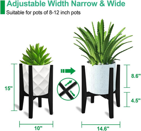8 12 Inches Rnined Plant Stand Indoor, Bamboo Plant Shelf, Adjustable Corner Plants Flower Holders Single Floor Plant
