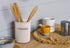KooK Large Utensil Crock, Ceramic Holder for Kitchen Counter, Heavy & Stable Caddy, Farmhouse Decor, Cream, 6”
