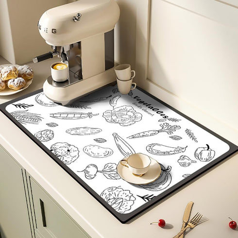 Dish Drying Mat Coffee Mat, Super Absorbent Drying Mat, Hide Stain Rubber Backed Absorbent Dish Mat for Kitchen Counter Coffee Machine, 12"x16", White