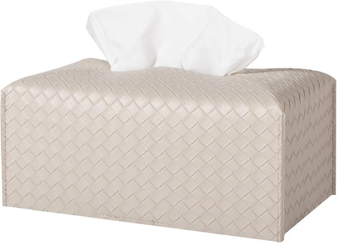 PU Leather Tissue Box Cover, Square Facial Tissue Holder, Griege Paper Organizer for Bathroom, Vanity, Tabletop, Car