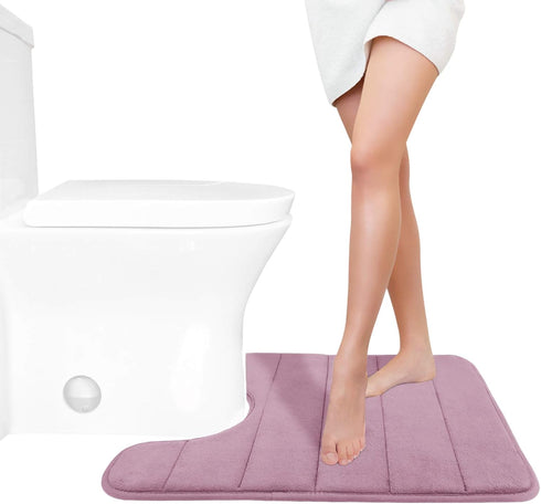 Yimobra Memory Foam Toilet Bath Mat U-Shaped - 24 X 20 Inches, Soft Non-Slip Rug, Mauve