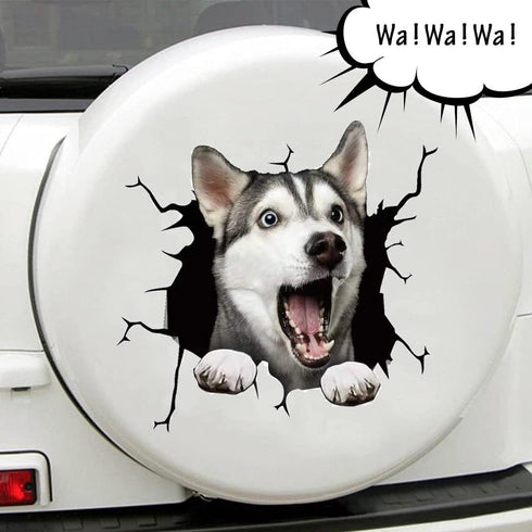 Dog Window Clings, Husky Crack Decals, 3D Static Stickers for Car and Home Decor, 2 PCS