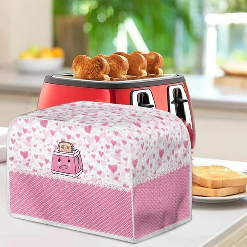 Toaster Cover, Pink Cartoon 4 Slice, Small Appliance Dust Covers, Pink Polka Dot Heart Print, Machine Washable