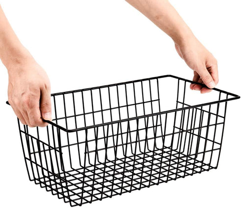 SANNO Set of 3 Freezer Baskets - Wire Storage Bins for Home, Office, Bathroom, Pantry Organization, Black
