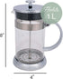 Elanze Designs Stainless Steel 1 Liter Glass French Press Coffee Maker