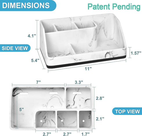 VITVITI Toothbrush Holder for Bathroom - 5 Compartment Organizer for Toothpaste/Vanity Counter, White Resin Marble Color