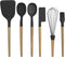 Country Kitchen 6 pc Non Stick Silicone Utensil Baking Set with Rounded Wooden Handles for Cooking and Baking, Black