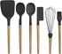 Country Kitchen 6 pc Non Stick Silicone Utensil Baking Set with Rounded Wooden Handles for Cooking and Baking, Black