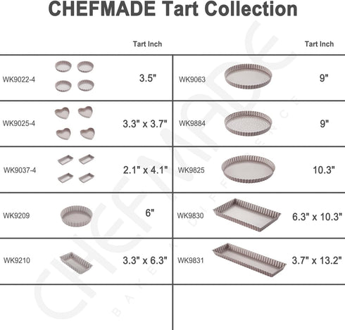 CHEFMADE Mini Tart Pan Set, 4-Inch 4Pcs Non-Stick Heart-shaped Quiche Bakeware for Oven and Instant Pot (Champagne Gold)
