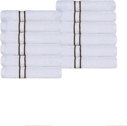 Superior Turkish Cotton 12-Piece Washcloth/Face Towel Set, Latte, Quick Dry, Small Towels for Home, Spa, Hotel, Guest