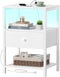 BOLUO White Nightstand with Charging Station, LED Night Stand with Fabric Drawers
