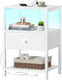 BOLUO White Nightstand with Charging Station, LED Night Stand with Fabric Drawers