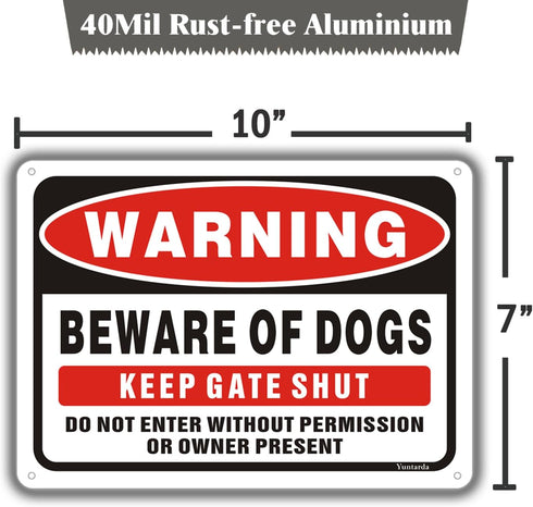 Yuntarda 2-Pack Beware of Dog Signs for Fence, 10"x7" Do Not Enter Keep Gate Shut Reflective Metal Sign