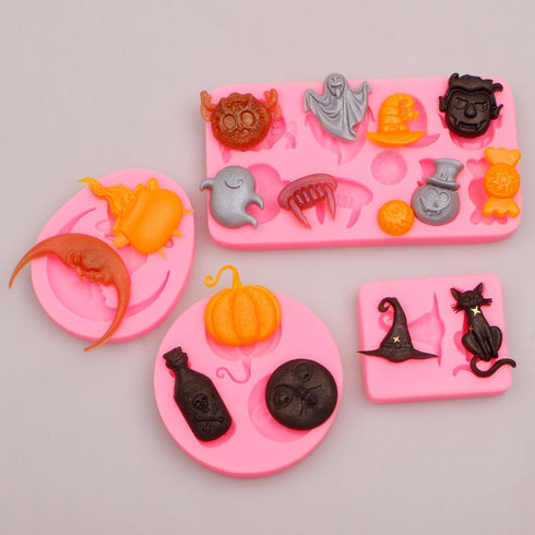 Halloween Candy Molds, Pumpkin Skull Ghost Silicone Molds for Cake Decorating and Fondant Cupcake Topper