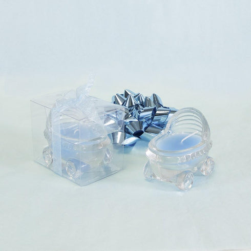 Lunaura 12 pcs Scented Baby Powder Blue Glass Baby Carriage Container Candles,