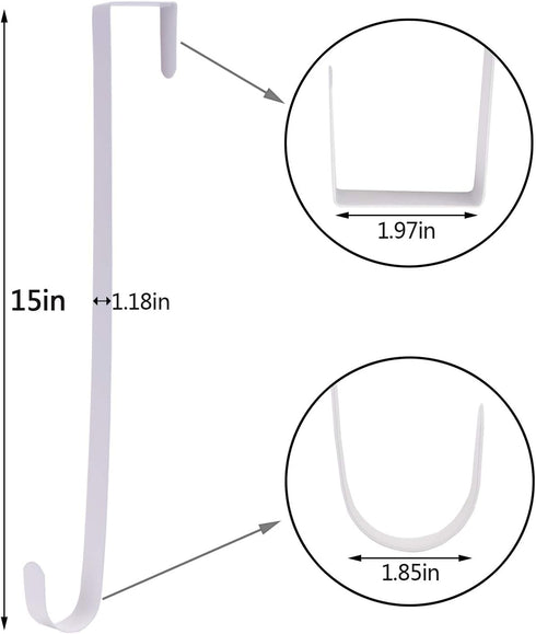 Sattiyrch 15" Wreath Hanger for Front Door - Sturdy Steel Over The Door Hook (White)