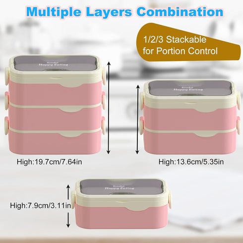 Stackable Bento Box Adult Lunch Box, 3 Layers Large Capacity Containers, Microwave Safe with Utensils, Dividers