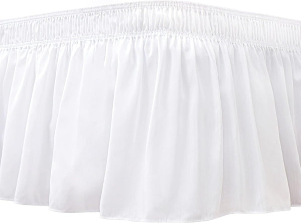 Biscaynebay Wrap Around Bed Skirts - Extra Short Drop of 9" for King & Cal King Beds, White Elastic Dust Ruffles