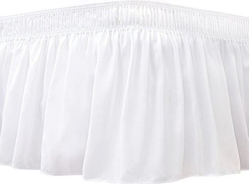 Biscaynebay Wrap Around Bed Skirts for King & Cal King Beds, White Adjustable Elastic Dust Ruffles with Short Drop of