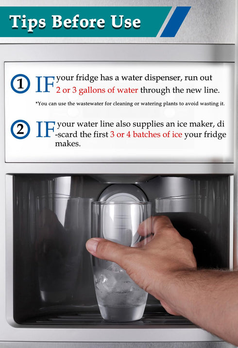 Refrigerator Water Line for Ice Maker - Braided 12' Pex Water Supply Hose with 1/4 Comp Fitting