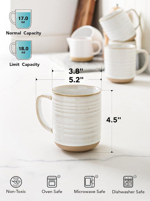 18 oz,Ceramic Set, 3.8 inch, Set 4, LE TAUCI Coffee Mugs Mug Coffee Cups for Latte, Hot Tea, Cappuccino, Mocha, Cocoa
