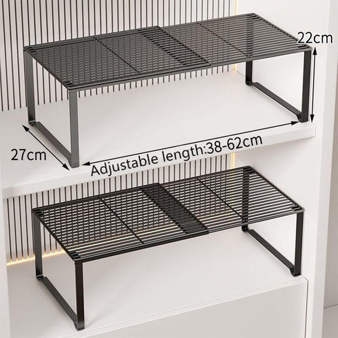 15-24.4in Closet (1,Black) Extendable Metal Wire Shelf Organizer - Adjustable Length, Stackable Storage Rack