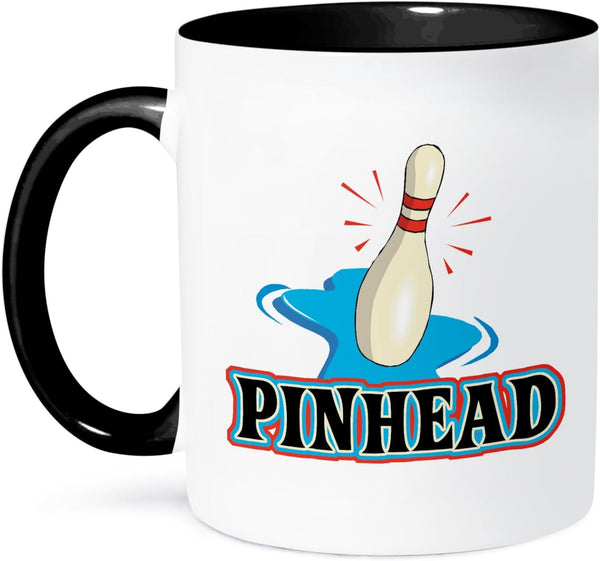 3dRose Funny Pinhead Bowling Sports Design Mug, Two Tone, 11 oz, Black/White