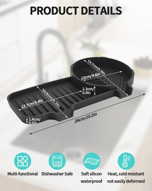 AMAZYC-US 2-in-1 Upgraded Silicone Sponge & Soap Holder with Extra Tray, Auto-Drain Organizer for Kitchen & Bathroom