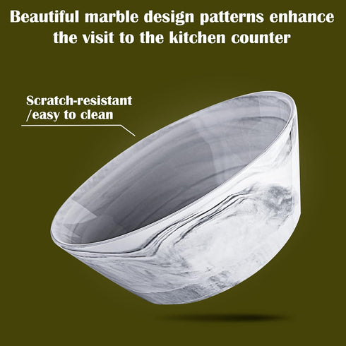 Yundu Grey Marble Ceramics Bowls Set, 58 Ounces Large Salad Bowl Set of 3, Dishwasher & Microwave Safe