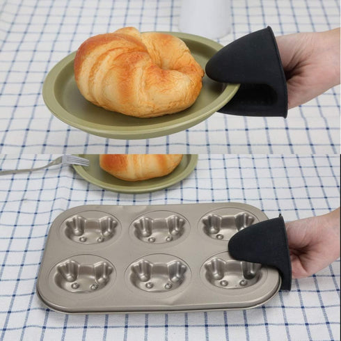 Silicone Oven Mitts - Mini Finger Protector Pot Holder for Cooking, Baking, BBQ, Heat Resistant Gloves, 2 Pairs (Black,