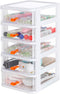 Gagee 5 Drawer Mini Stackable Storage Drawers - Clear/White Plastic Dressers for Arts, Crafts, Small Tools, and Hardware