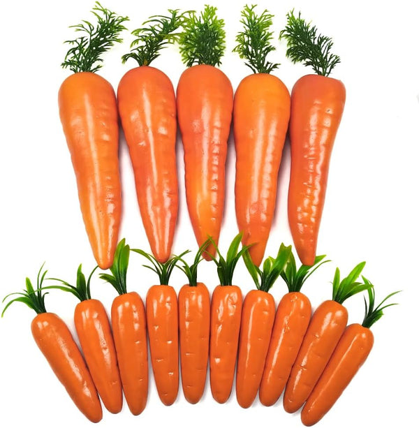 Fake Carrots,15 Pcs Plastic Carrot Easter Decor, Lifelike Fake Vegetables Mini Carrots
