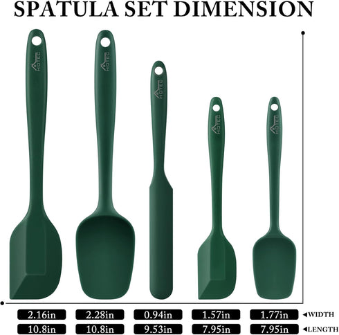 HOTEC High Heat Resistant Food Grade Silicone Rubber Spatula Set for Baking, Cooking, and Mixing Non Stick Dishwasher Safe BPA-Free Dark Green Set of 5 by HOTEC