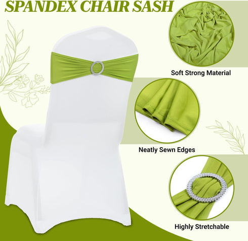 MDS Pack 10 of Spandex Chair Sashes Bow Premium Stretch Chair Cover Band with Buckle Slider Universal fits Elastic