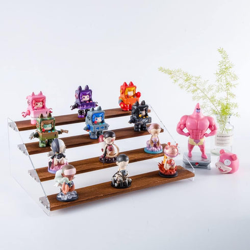 PACKGILO 1 Pack 4 16*10.6*6.3 inches Large Tier Acrylic Display Stand for Figures Wooden Risers Display Case for Craft