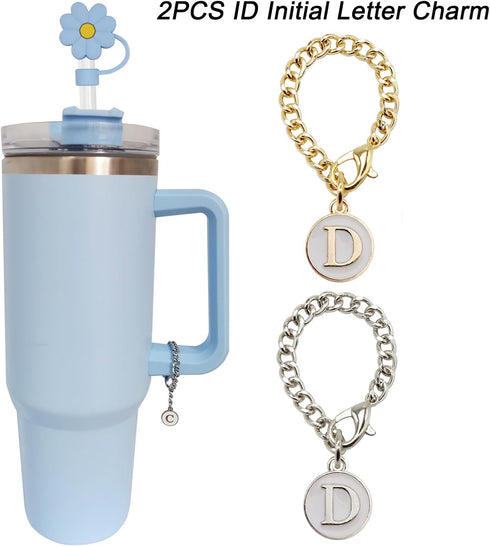 3PCS Straw Cover for Stanley Cup 30&40 Oz, Flower Silicone Straw Topper with Initial Letter Charm