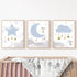 LUHDFYS Cartoon Moon and Stars Canvas Wall Art Print,Scandinavian Style Nursery Decor Poster,Blue Moon and Stars Wall