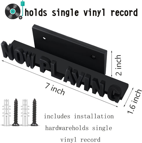 Marsui Now Playing Vinyl Record Wall Stand (Black) - Wooden Shelf Hanging Wall Mount Record Display Storage Holder